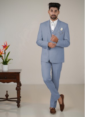 Sky Blue Wedding Wear Suit In Imported Fabric