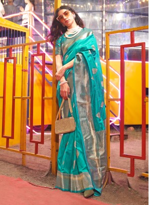 Delightful Sea Green Handloom Silk Saree