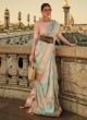 Multi Color Satin Silk Woven Embroidered Wedding Saree