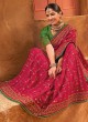 Deep Pink Kachhi Embroidered Silk Saree