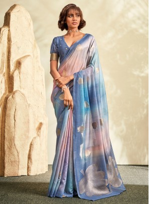 Blue And Cream Woven Khadi Silk Contemporary Saree