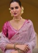 Pink Embroidered Chiffon Silk Saree