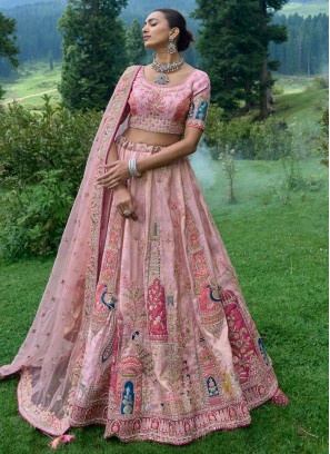 Wedding Wear Pink Embroidered Silk Trendy Lehenga Choli