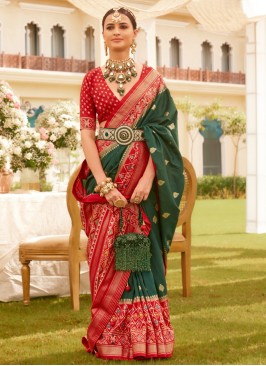 Classic Green & Red Patola Printed Silk Saree