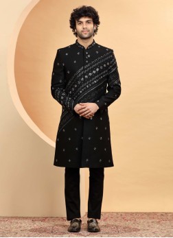 Stunning Black Embroidered Indowestern Set