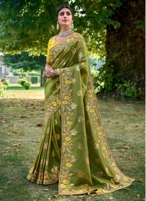 Stunning Green Silk Contemporary Saree