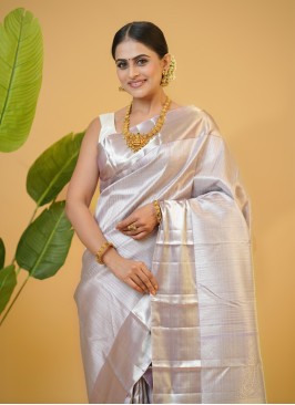 Stunning Light Lilac Kanjivaram Silk Contemporary Saree