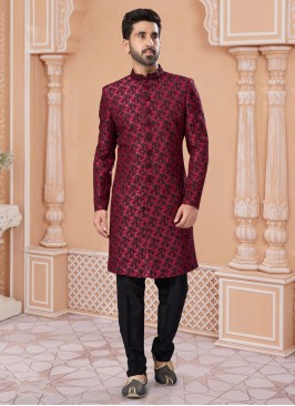 Stunning Maroon Embroidered Indowestern Set