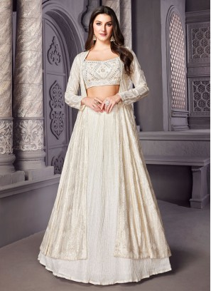 stunning off white jacket style lehenga choli 53097