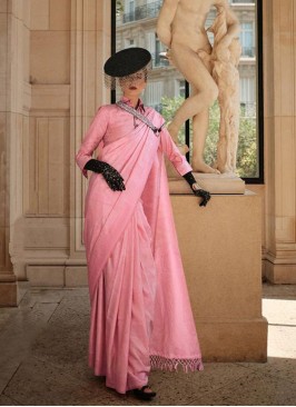Stunning Pink Color Designer Weaving Work Saree