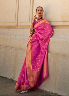Stunning Pink Handloom Silk Contemporary Saree