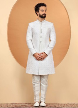 Stunning White Embroidered Indowestern Set