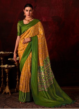 Stunning Yellow And Green Wedding Wear Saree