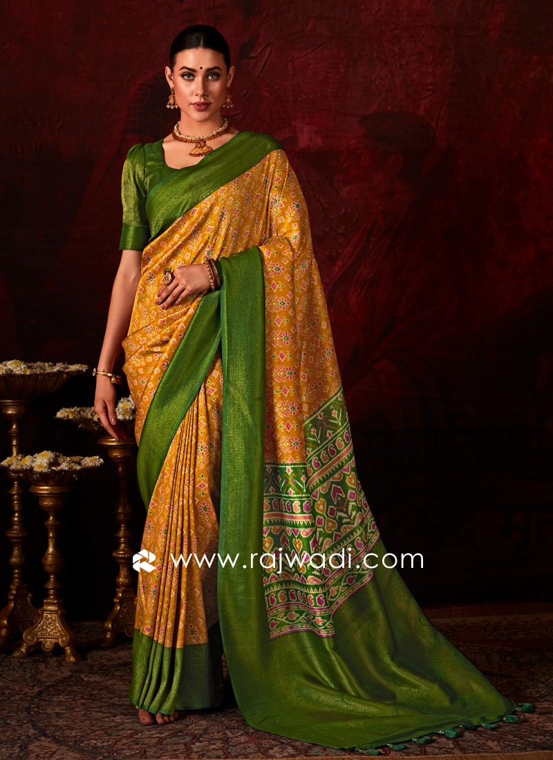 Stunning Yellow And Green Wedding Wear Saree 5863