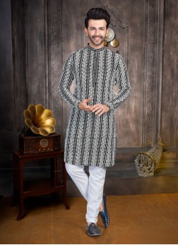 Stylish Black Cotton Silk Thread Embroidered Kurta