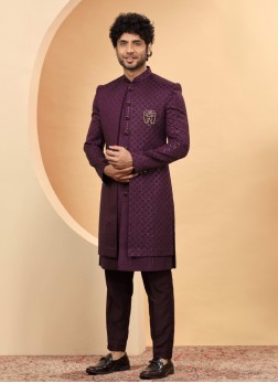 Stylish Purple Jacket Style Indowestern Set