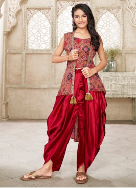 Stylish Red Silk Salwar Suit With Jacket