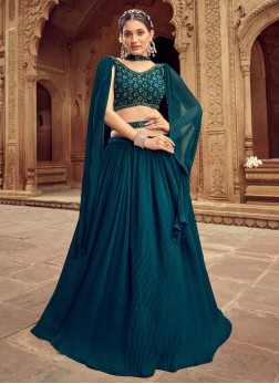 Teal Blue Georgette Wedding Wear Lehenga Choli