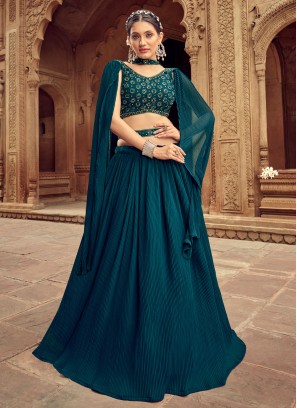 Teal Blue Georgette Wedding Wear Lehenga Choli