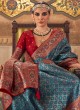 Lovely Teal Blue Woven Embroidered Festive Wear Saree