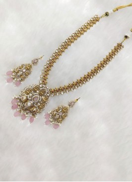 Temple Design Diamond Studded Long Necklace Set