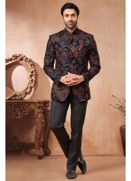 Thread Embroidered Black Velvet Jodhpuri