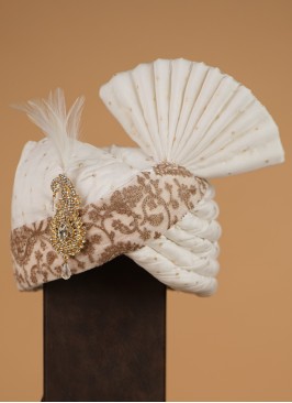 Thread Embroidered Cream Color Turban