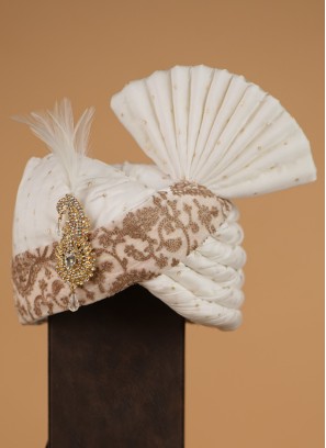 Thread Embroidered Cream Color Turban