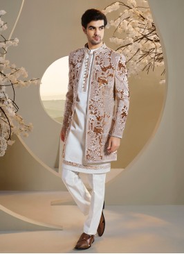 Thread Embroidered Jacket Style Indowestern For Men