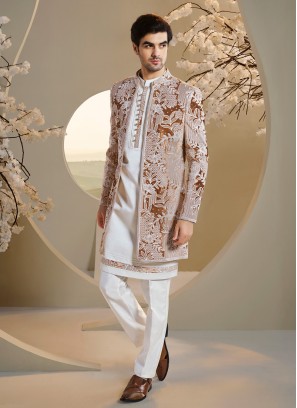 Thread Embroidered Jacket Style Indowestern For Men