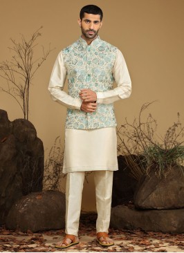 Thread Embroidered Nehru Jacket Set For Men