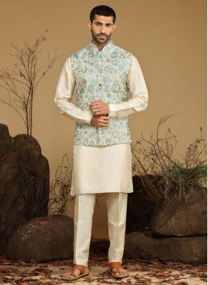 Thread Embroidered Nehru Jacket Set For Men