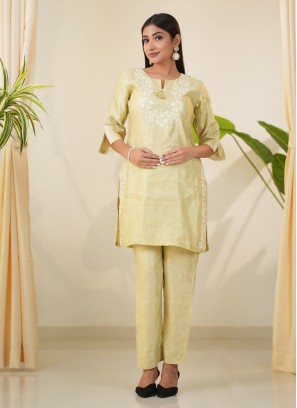 Thread Embroidered Pista Green Co-Ord Set For Women