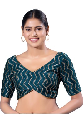 Thread Embroidered Ready Blouse In Peacock Blue