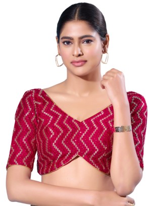 Thread Embroidered Silk Readymade Blouse In Crimson