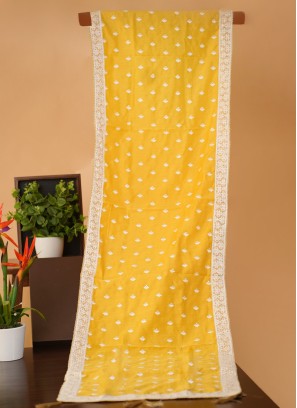 Thread Embroidered Silk Wedding Yellow Dupatta