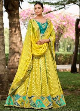 Yellow Green Designer Silk Embroidered Lehenga Choli