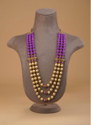 Three Layered Mala In Golden And Purple Color