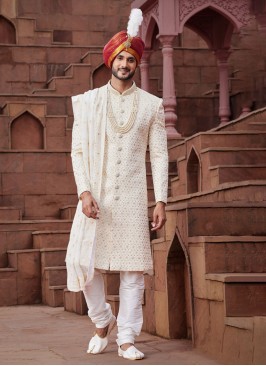 Timeless Charm Cream Embroidered Sherwani Set