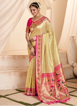 Silk Cream Weaving Contemporary Paithani Saree