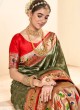 Stunning Olive Green Silk Contemporary Paithani Saree
