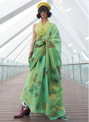 Tissue Silk Pista Green Weaving Contemporary Saree
