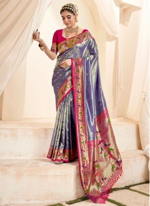 Blue Weaving Silk Classic Paithani Saree