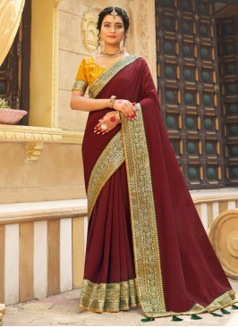 Maroon Color Saree In Artificial Silk