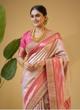 Traditional Banarasi Silk Saree With Embroidered Border