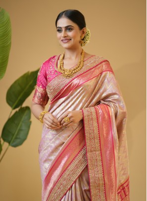 Traditional Banarasi Silk Saree With Embroidered Border