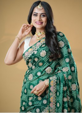 Traditional Green Pure Bandhani Gajji Silk Saree