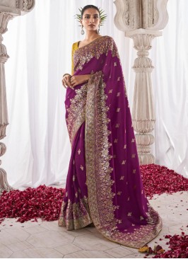 Traditional Purple Kora Silk Wedding Saree