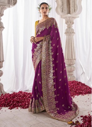 Traditional Purple Kora Silk Wedding Saree