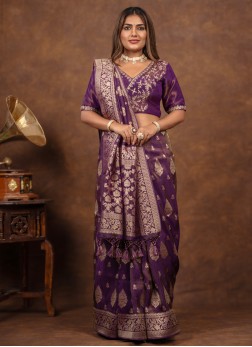 Traditional Purple Tissue Silk Weaving Saree